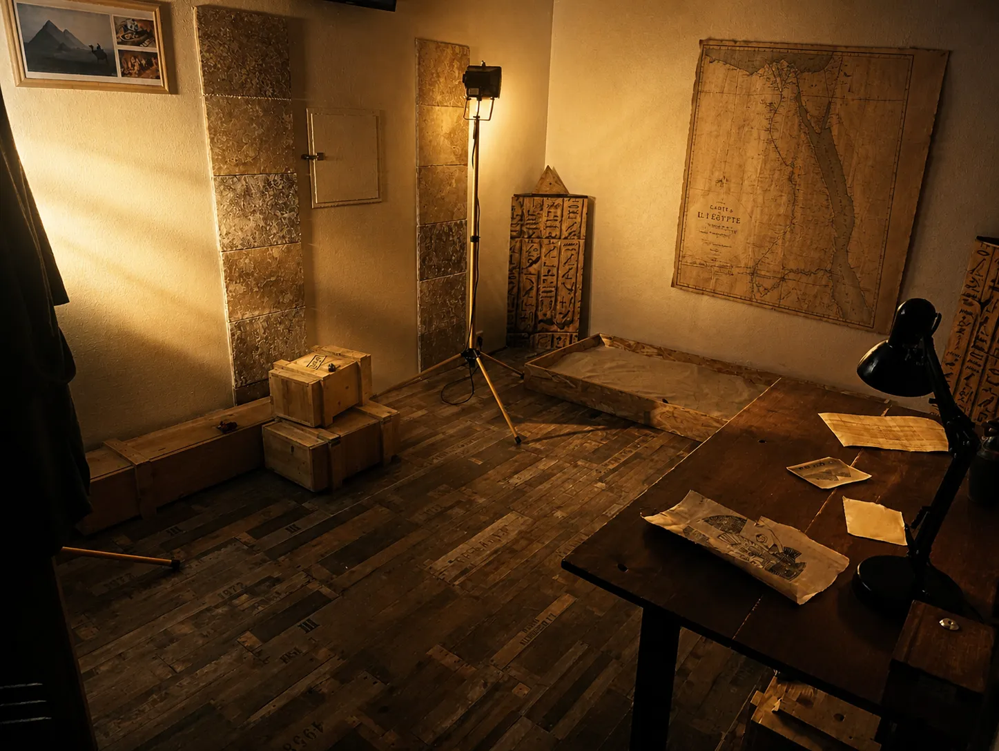Ambiance archéologique de l’escape game La Malédiction du Pharaon