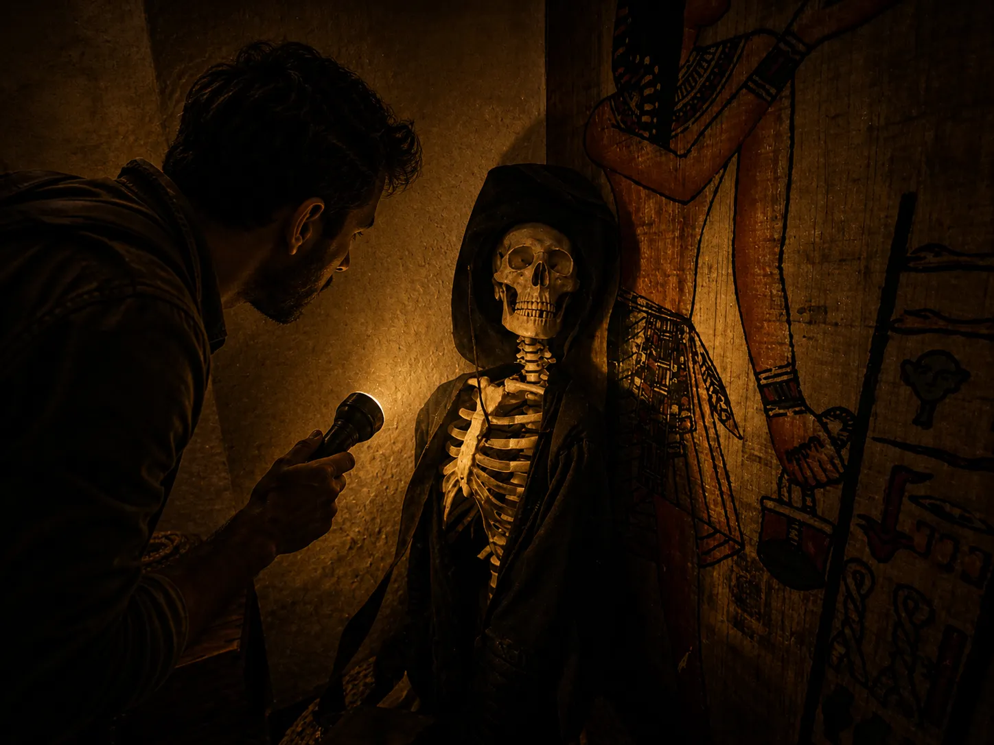 Décor du tombeau égyptien dans l’escape game La Malédiction du Pharaon à Cergy